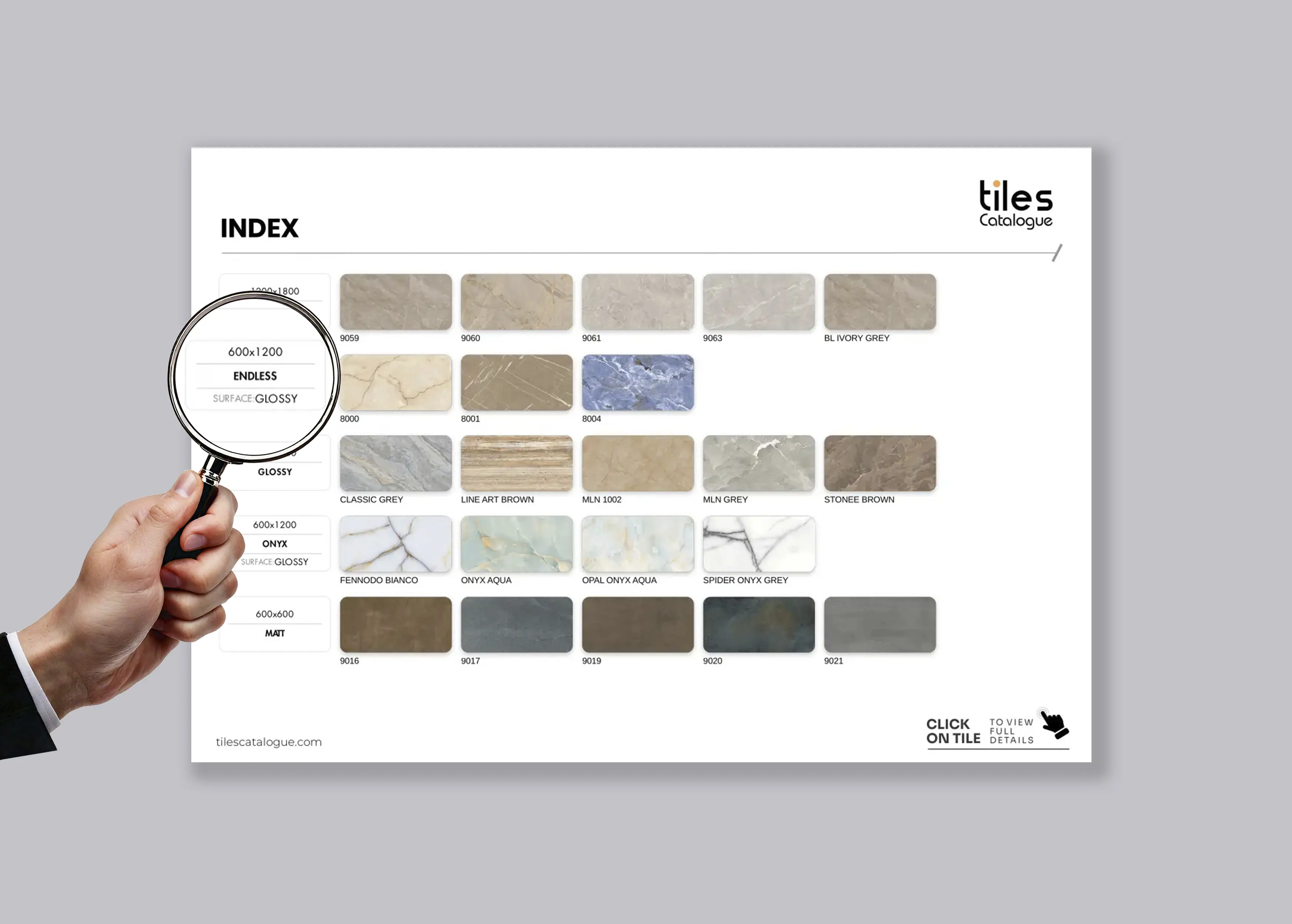Interactive clickable index for fast navigation in tile PDF brochures