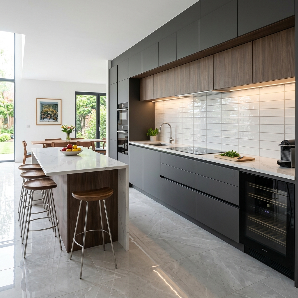 Kitchen Tiles Catalogue - Subway Backsplash & Polished Floor